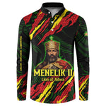 Menelik II Button Sweatshirt with Lion of Adwa Title, Battle of Adwa 1896 Graphic and Bold Pan-African