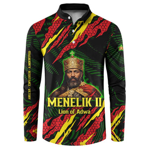 Menelik II Button Sweatshirt with Lion of Adwa Title, Battle of Adwa 1896 Graphic and Bold Pan-African