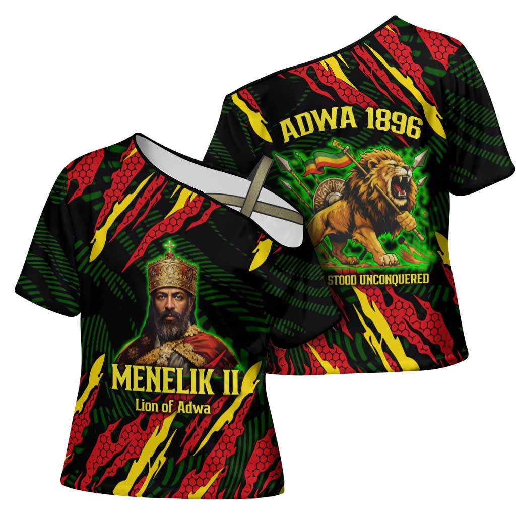 Menelik II Cross Shoulder Shirt with Lion of Adwa Title, Battle of Adwa 1896 Graphic and Bold Pan-African - African Pride