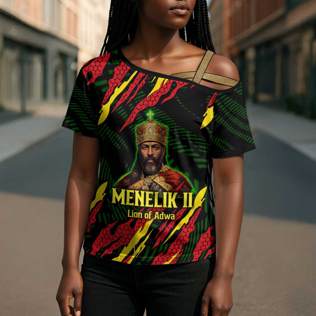 Menelik II Cross Shoulder Shirt with Lion of Adwa Title, Battle of Adwa 1896 Graphic and Bold Pan-African - African Pride