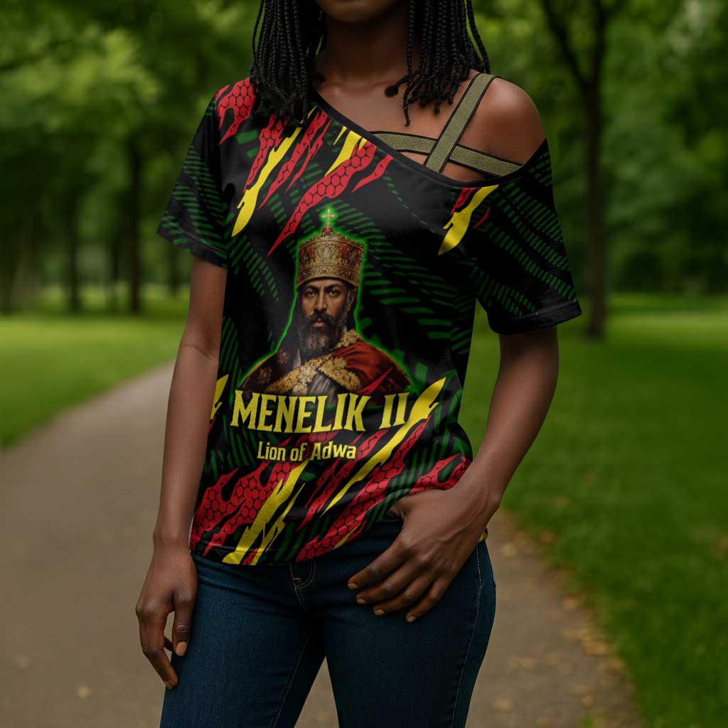 Menelik II Cross Shoulder Shirt with Lion of Adwa Title, Battle of Adwa 1896 Graphic and Bold Pan-African - African Pride