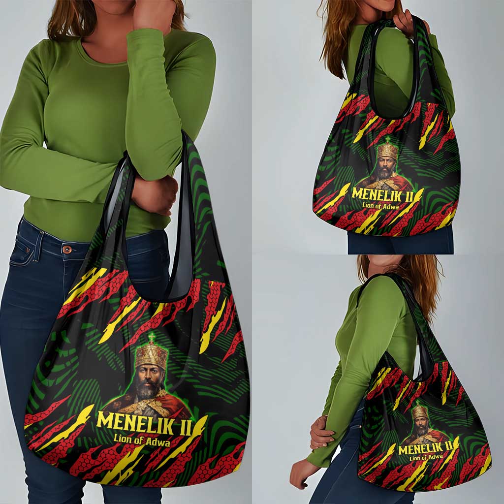 Menelik II Grocery Bag with Lion of Adwa Title, Battle of Adwa 1896 Graphic and Bold Pan-African - African Pride