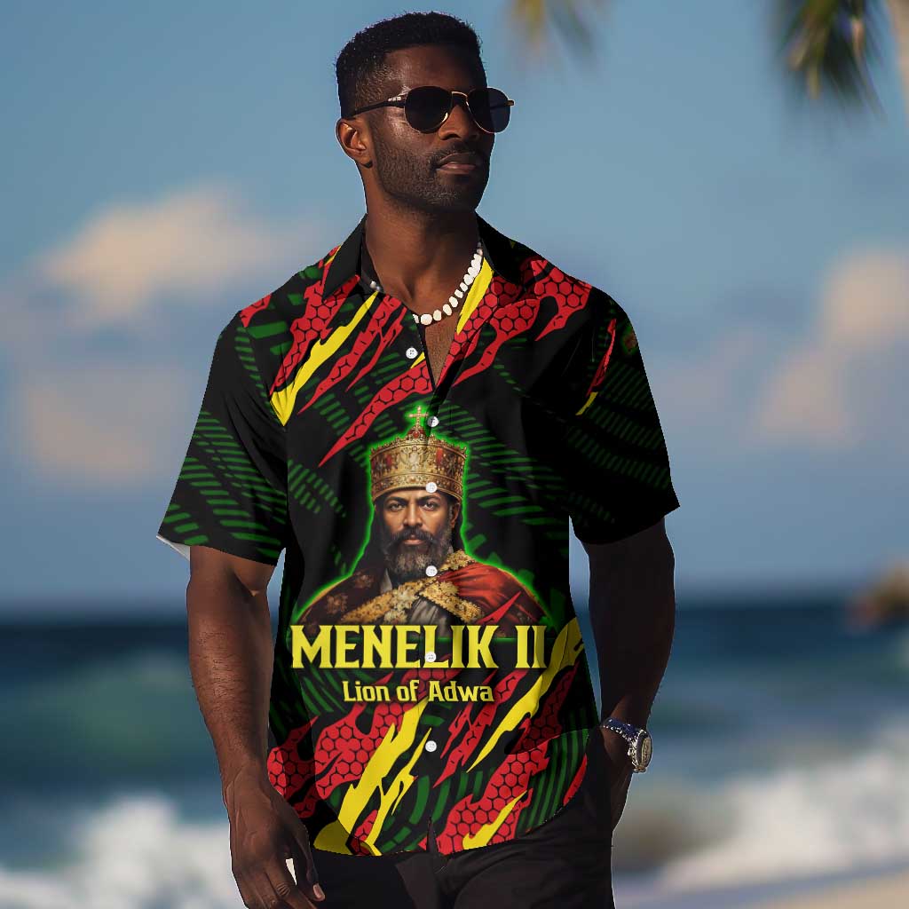 Menelik II Hawaiian Shirt with Lion of Adwa Title, Battle of Adwa 1896 Graphic and Bold Pan-African - African Pride