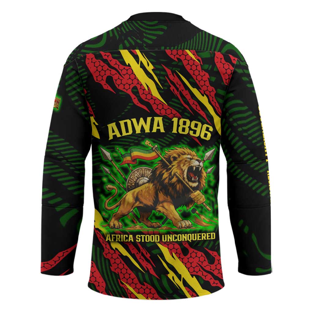 Menelik II Hockey Jersey with Lion of Adwa Title, Battle of Adwa 1896 Graphic and Bold Pan-African - African Pride