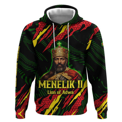 Menelik II Hoodie with Lion of Adwa Title, Battle of Adwa 1896 Graphic and Bold Pan-African - African Pride