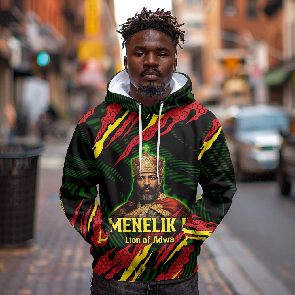 Menelik II Hoodie with Lion of Adwa Title, Battle of Adwa 1896 Graphic and Bold Pan-African - African Pride