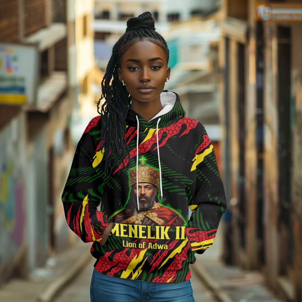 Menelik II Hoodie with Lion of Adwa Title, Battle of Adwa 1896 Graphic and Bold Pan-African - African Pride