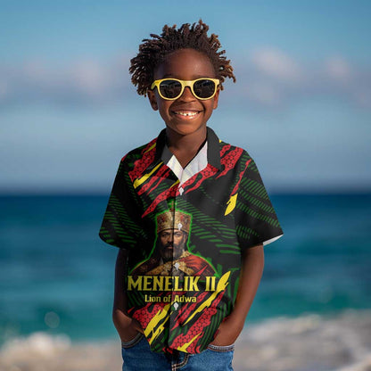 Menelik II Kid Hawaiian Shirt with Lion of Adwa Title, Battle of Adwa 1896 Graphic and Bold Pan-African - African Pride