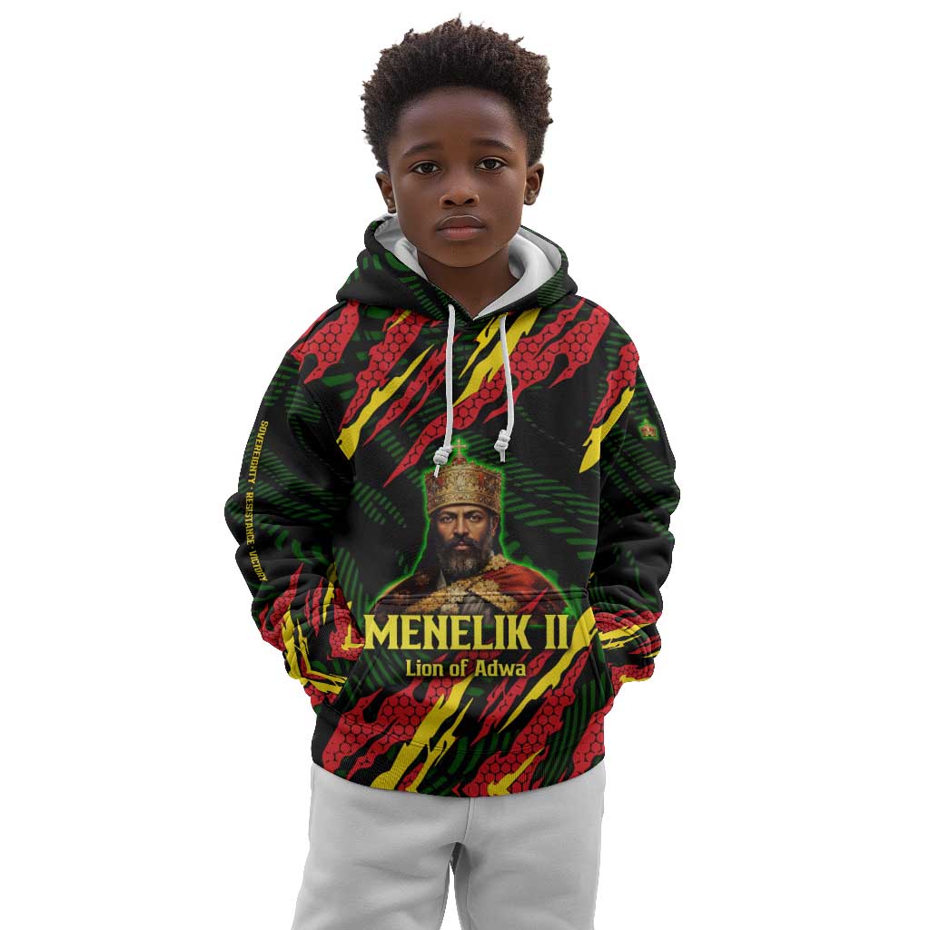 Menelik II Kid Hoodie with Lion of Adwa Title, Battle of Adwa 1896 Graphic and Bold Pan-African - African Pride