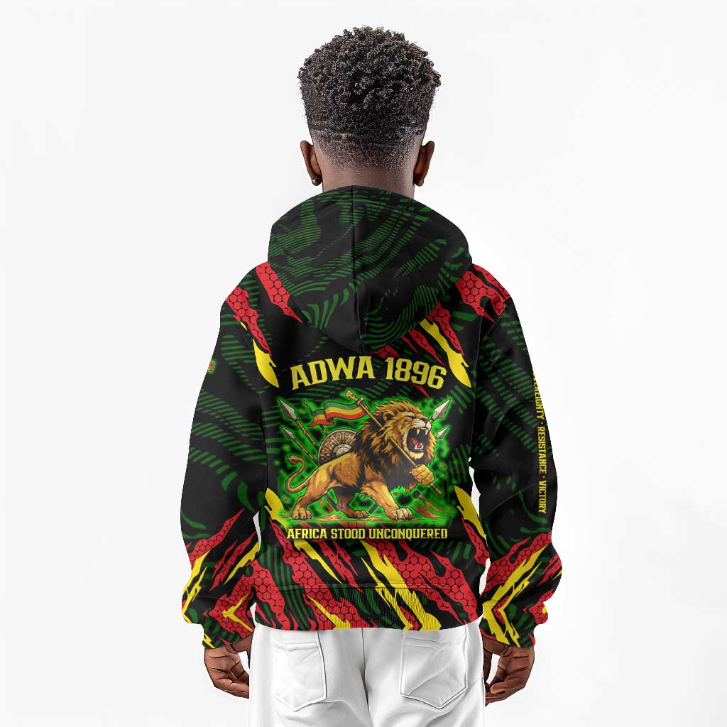 Menelik II Kid Hoodie with Lion of Adwa Title, Battle of Adwa 1896 Graphic and Bold Pan-African - African Pride