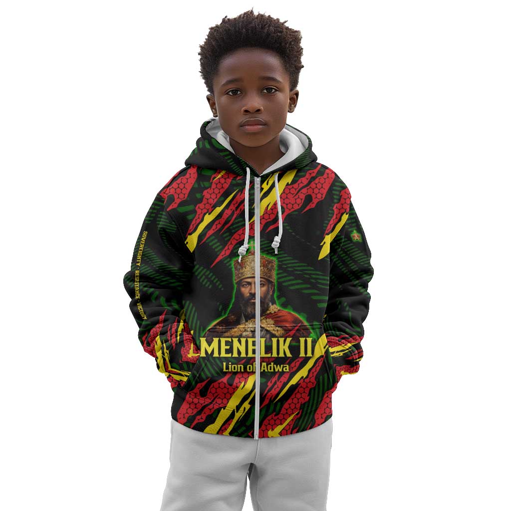 Menelik II Kid Hoodie with Lion of Adwa Title, Battle of Adwa 1896 Graphic and Bold Pan-African - African Pride