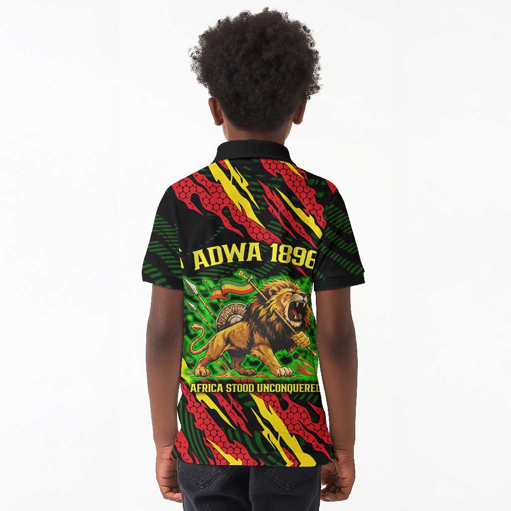 Menelik II Kid Polo Shirt with Lion of Adwa Title, Battle of Adwa 1896 Graphic and Bold Pan-African - African Pride