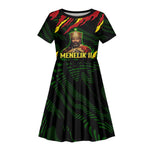 Menelik II Kid Short Sleeve Dress with Lion of Adwa Title, Battle of Adwa 1896 Graphic and Bold Pan-African - African Pride