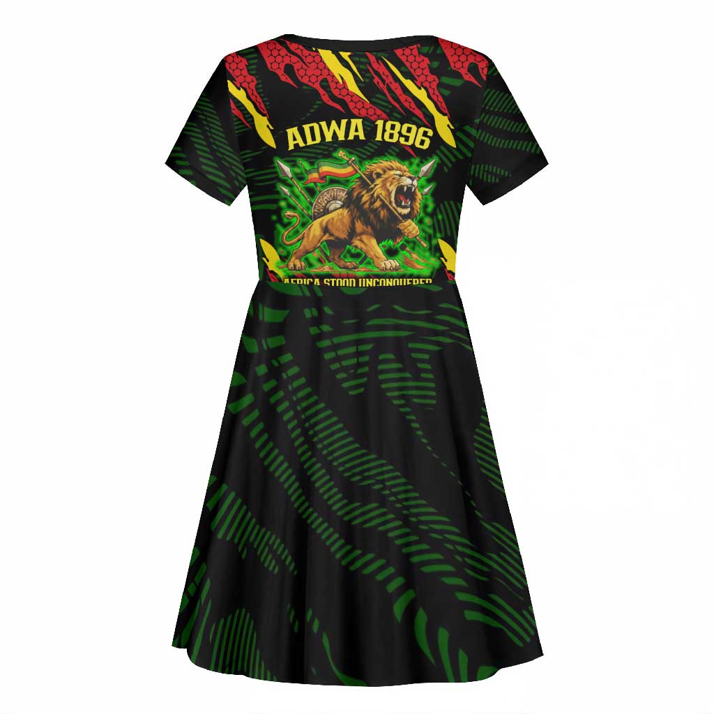Menelik II Kid Short Sleeve Dress with Lion of Adwa Title, Battle of Adwa 1896 Graphic and Bold Pan-African - African Pride