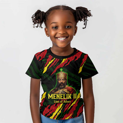Menelik II Kid T shirt with Lion of Adwa Title, Battle of Adwa 1896 Graphic and Bold Pan-African - African Pride