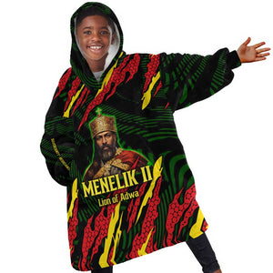 Menelik II Kid Wearable Blanket Hoodie with Lion of Adwa Title, Battle of Adwa 1896 Graphic and Bold Pan-African - African Pride