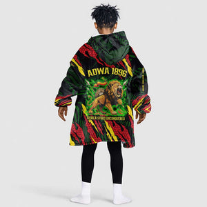 Menelik II Kid Wearable Blanket Hoodie with Lion of Adwa Title, Battle of Adwa 1896 Graphic and Bold Pan-African - African Pride