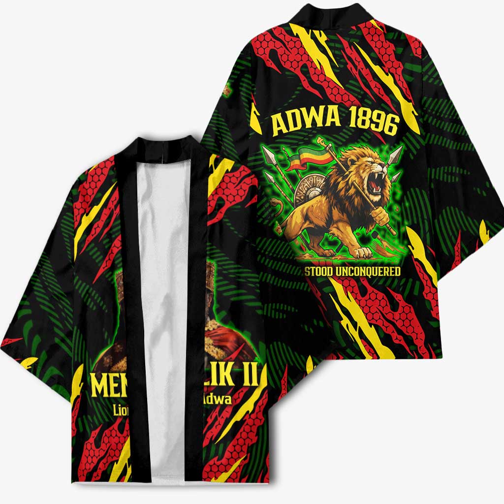 Menelik II Kimono with Lion of Adwa Title, Battle of Adwa 1896 Graphic and Bold Pan-African - African Pride