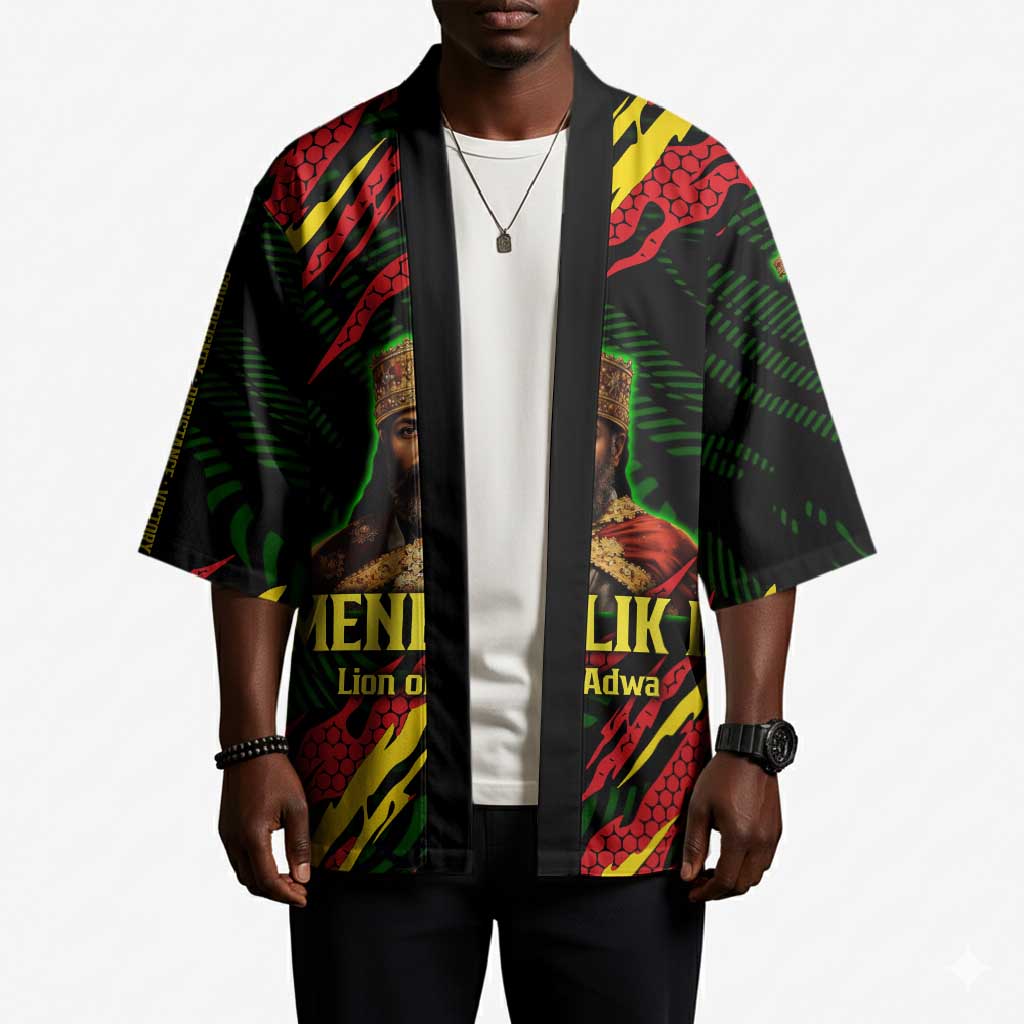 Menelik II Kimono with Lion of Adwa Title, Battle of Adwa 1896 Graphic and Bold Pan-African - African Pride