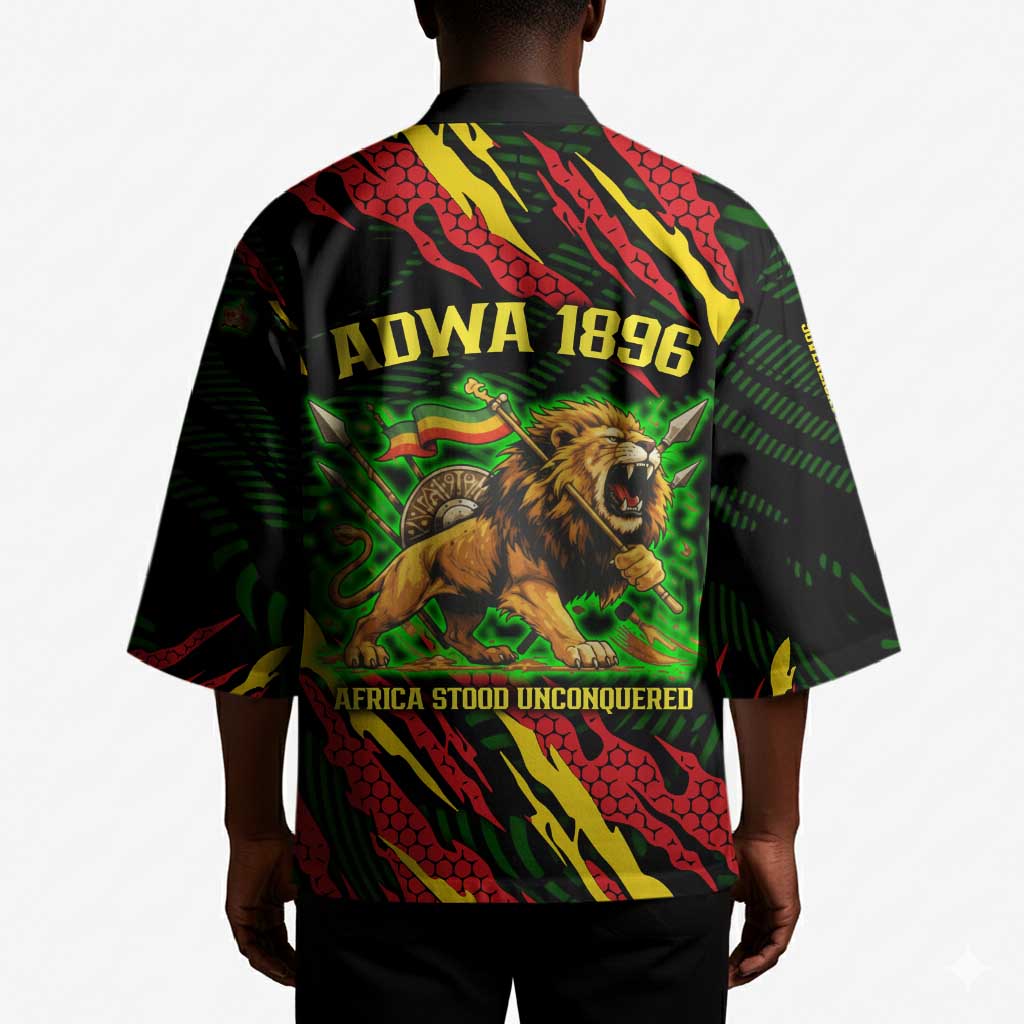 Menelik II Kimono with Lion of Adwa Title, Battle of Adwa 1896 Graphic and Bold Pan-African - African Pride