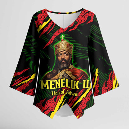 Menelik II Kimono Sleeve Blouse with Lion of Adwa Title, Battle of Adwa 1896 Graphic and Bold Pan-African - African Pride