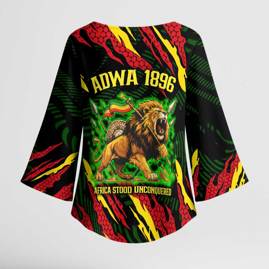 Menelik II Kimono Sleeve Blouse with Lion of Adwa Title, Battle of Adwa 1896 Graphic and Bold Pan-African - African Pride