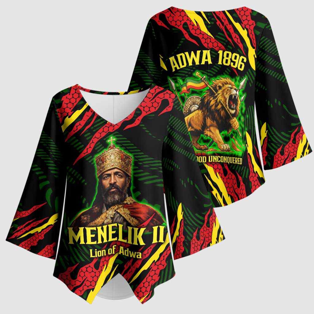 Menelik II Kimono Sleeve Blouse with Lion of Adwa Title, Battle of Adwa 1896 Graphic and Bold Pan-African - African Pride