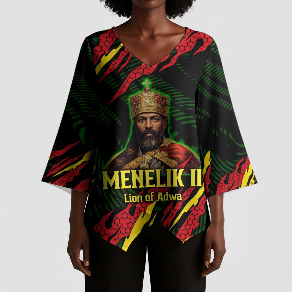 Menelik II Kimono Sleeve Blouse with Lion of Adwa Title, Battle of Adwa 1896 Graphic and Bold Pan-African - African Pride