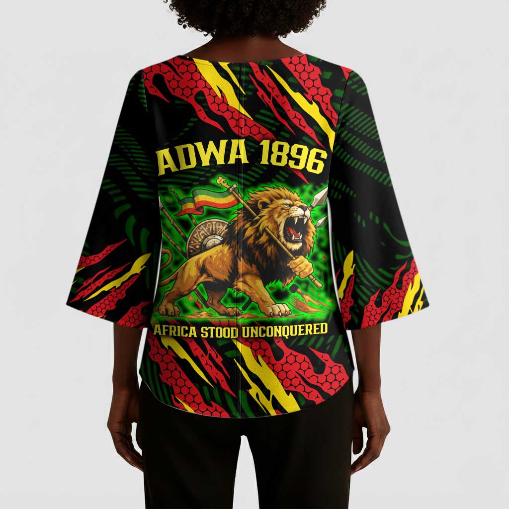 Menelik II Kimono Sleeve Blouse with Lion of Adwa Title, Battle of Adwa 1896 Graphic and Bold Pan-African - African Pride