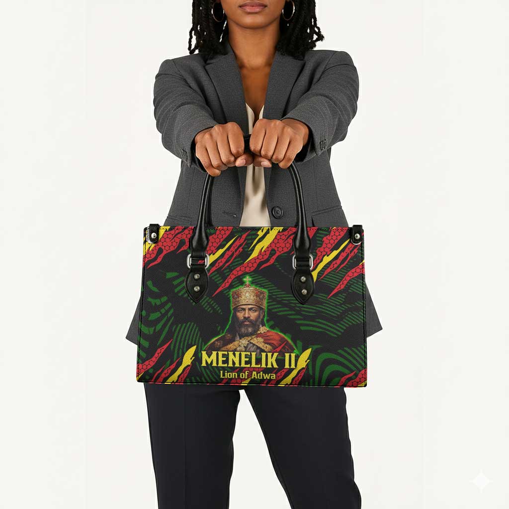 Menelik II Leather Bag with Lion of Adwa Title, Battle of Adwa 1896 Graphic and Bold Pan-African - African Pride