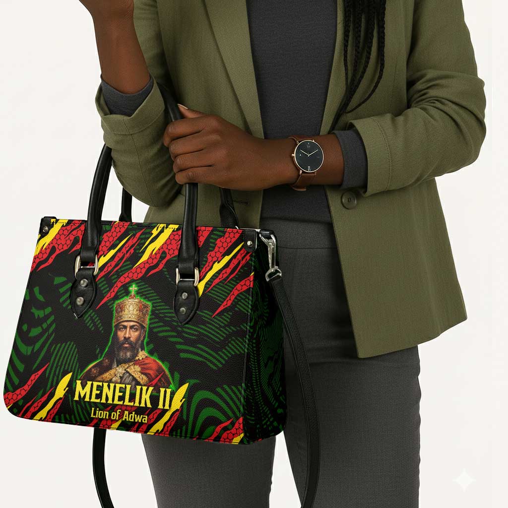 Menelik II Leather Bag with Lion of Adwa Title, Battle of Adwa 1896 Graphic and Bold Pan-African - African Pride