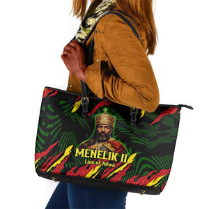 Menelik II Leather Tote Bag with Lion of Adwa Title, Battle of Adwa 1896 Graphic and Bold Pan-African - African Pride