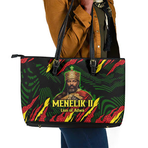 Menelik II Leather Tote Bag with Lion of Adwa Title, Battle of Adwa 1896 Graphic and Bold Pan-African - African Pride