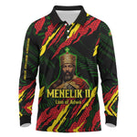 Menelik II Long Sleeve Polo Shirt with Lion of Adwa Title, Battle of Adwa 1896 Graphic and Bold Pan-African - African Pride