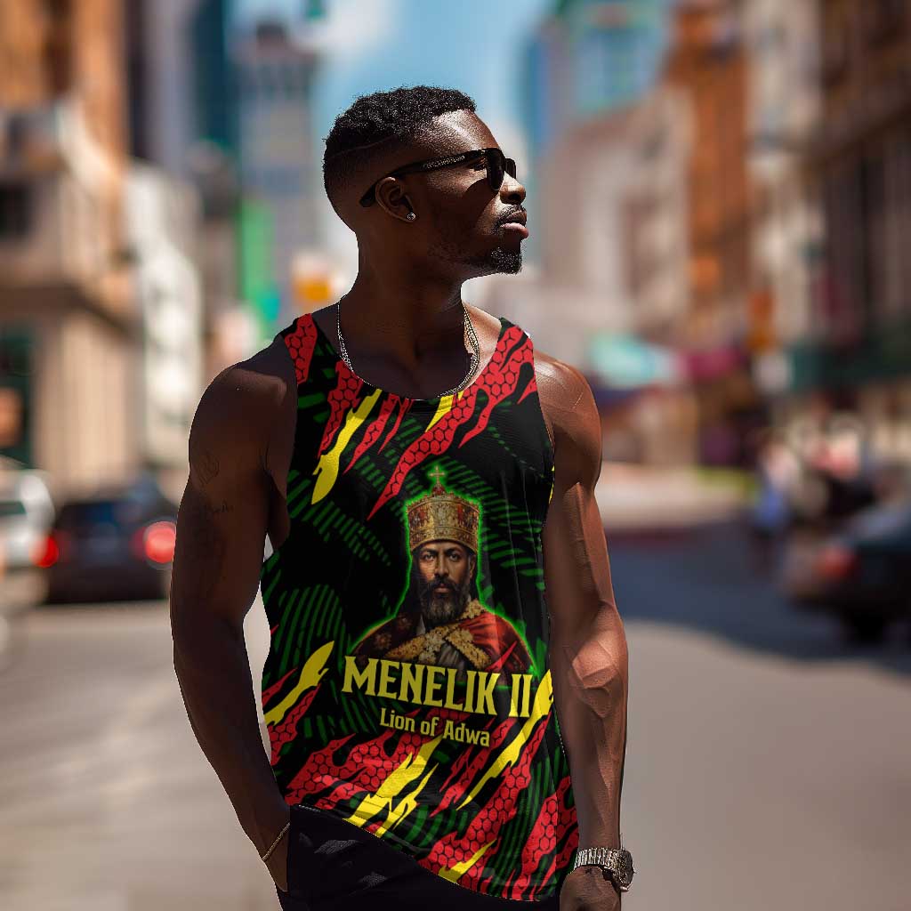 Menelik II Men Tank Top with Lion of Adwa Title, Battle of Adwa 1896 Graphic and Bold Pan-African - African Pride