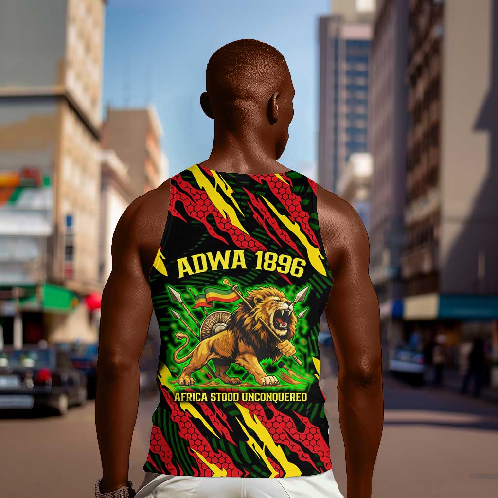 Menelik II Men Tank Top with Lion of Adwa Title, Battle of Adwa 1896 Graphic and Bold Pan-African - African Pride