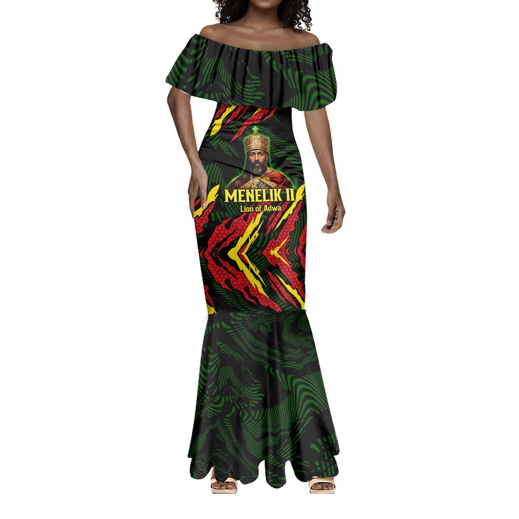 Menelik II Mermaid Dress with Lion of Adwa Title, Battle of Adwa 1896 Graphic and Bold Pan-African - African Pride