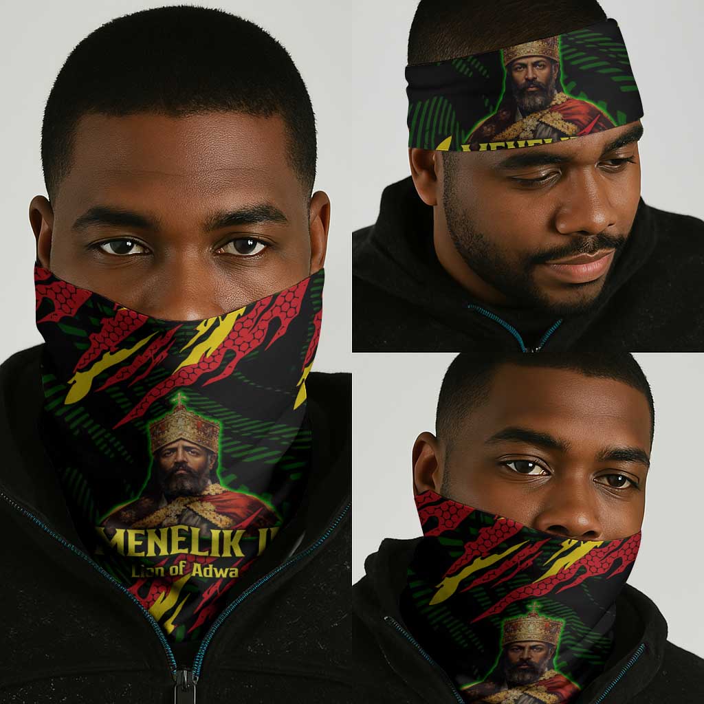 Menelik II Neck Gaiter with Lion of Adwa Title, Battle of Adwa 1896 Graphic and Bold Pan-African - African Pride