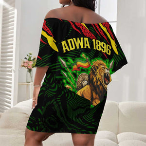 Menelik II Off Shoulder Short Dress with Lion of Adwa Title, Battle of Adwa 1896 Graphic and Bold Pan-African - African Pride