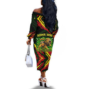 Menelik II Off The Shoulder Long Sleeve Dress with Lion of Adwa Title, Battle of Adwa 1896 Graphic and Bold Pan-African - African Pride