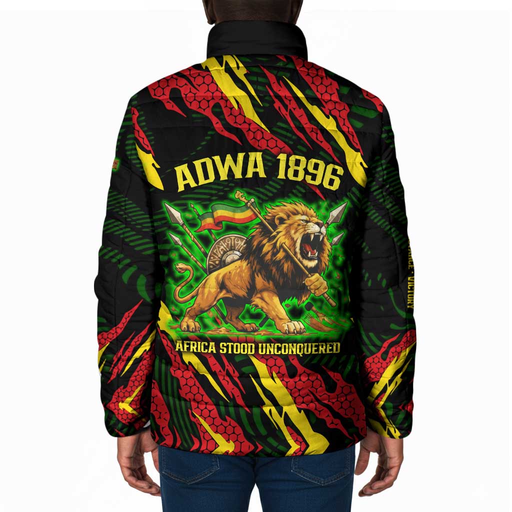Menelik II Padded Jacket with Lion of Adwa Title, Battle of Adwa 1896 Graphic and Bold Pan-African - African Pride