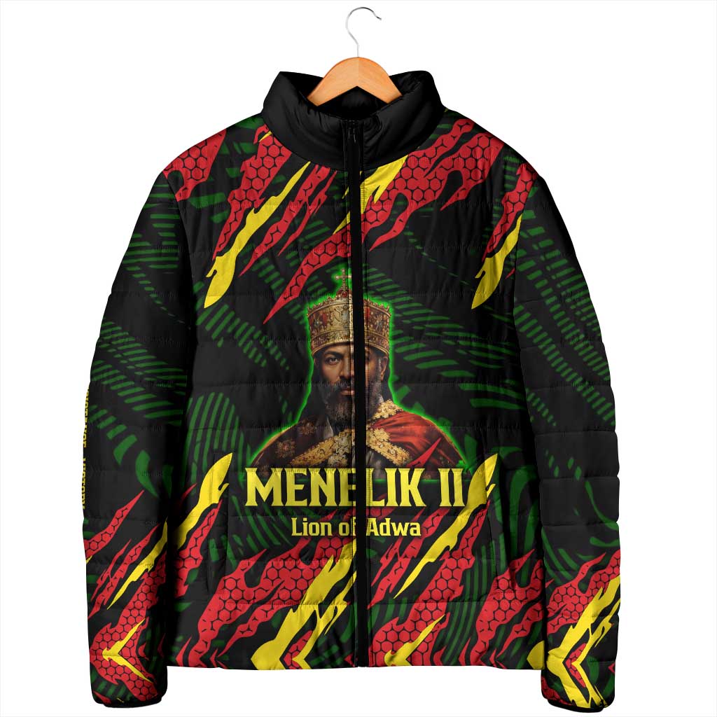 Menelik II Padded Jacket with Lion of Adwa Title, Battle of Adwa 1896 Graphic and Bold Pan-African - African Pride
