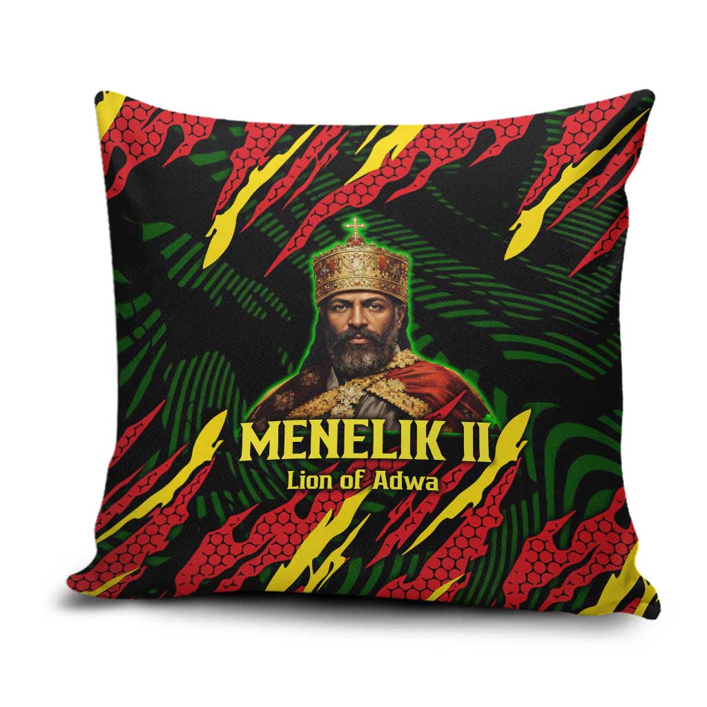 Menelik II Pillow Cover with Lion of Adwa Title, Battle of Adwa 1896 Graphic and Bold Pan-African - African Pride