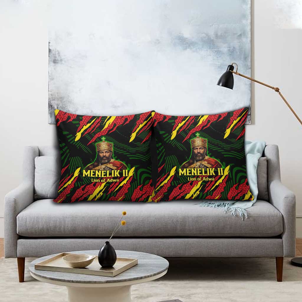 Menelik II Pillow Cover with Lion of Adwa Title, Battle of Adwa 1896 Graphic and Bold Pan-African - African Pride