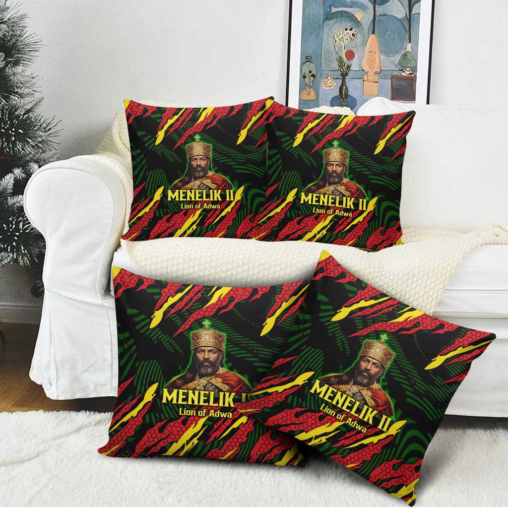 Menelik II Pillow Cover with Lion of Adwa Title, Battle of Adwa 1896 Graphic and Bold Pan-African - African Pride