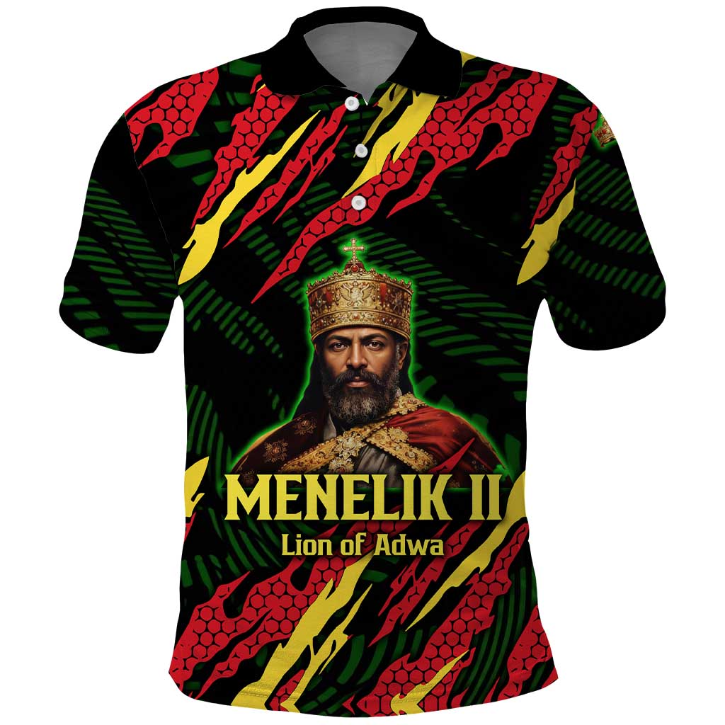 Menelik II Polo Shirt with Lion of Adwa Title, Battle of Adwa 1896 Graphic and Bold Pan-African - African Pride