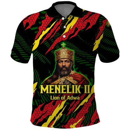 Menelik II Polo Shirt with Lion of Adwa Title, Battle of Adwa 1896 Graphic and Bold Pan-African - African Pride