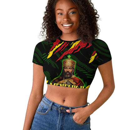 Menelik II Raglan Cropped T shirt with Lion of Adwa Title, Battle of Adwa 1896 Graphic and Bold Pan-African - African Pride