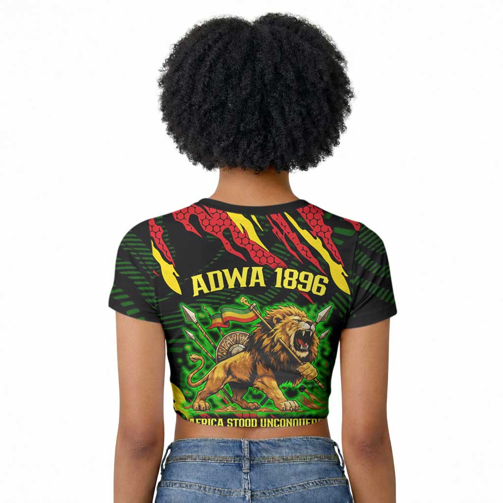 Menelik II Raglan Cropped T shirt with Lion of Adwa Title, Battle of Adwa 1896 Graphic and Bold Pan-African - African Pride