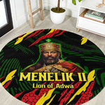 Menelik II Round Carpet with Lion of Adwa Title, Battle of Adwa 1896 Graphic and Bold Pan-African - African Pride